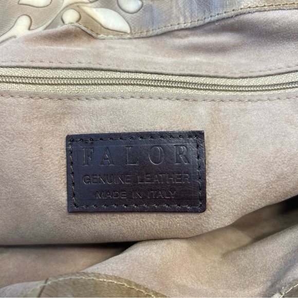 FALOR Italy Tote Bag, Tan Brown Leather Embossed Paisley Large Bag, 16" x 16" - Picture 6 of 6